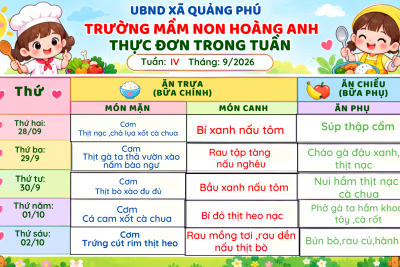 THỰC ĐƠN TUẦN 4 THÁNG 9/2026