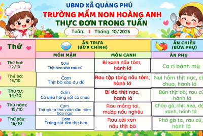 THỰC ĐƠN TUẦN 2 THÁNG 10 2026 TRƯỜNG MN HOÀNG ANH