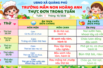 THỰC ĐƠN TUẦN 1 THÁNG 10/2026