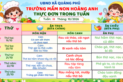 THỰC ĐƠN TUẦN 3 THÁNG 10 NĂM 2026