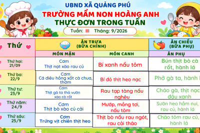 THỰC ĐƠN TUẦN 3 THÁNG 9/ 2026 CỦA TRƯỜNG MẦM NON HOÀNG ANH
